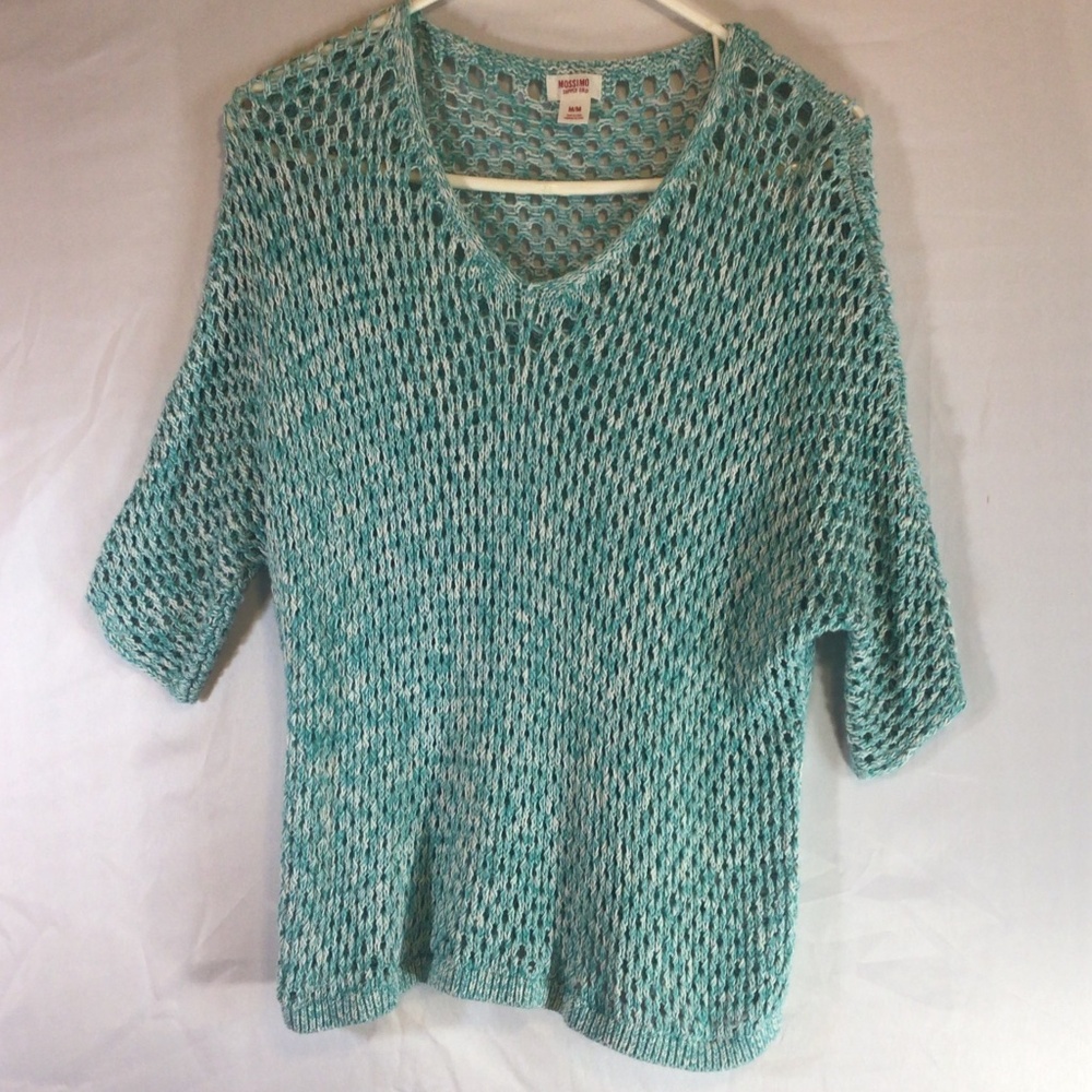 Mossimo Size Medium Open Knit Crochet Top Aqua Coastal Beach Y2K Indie Coverup